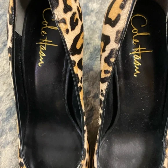 Cole Haan Black Peep Toe Heels with Leopard Bow - Picture 8 of 9
